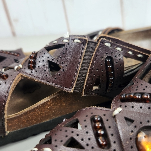 Betula by Birkenstock Joyce Beaded Double Leather Sandals Brown 8-8.5 Narrow - Picture 8 of 15